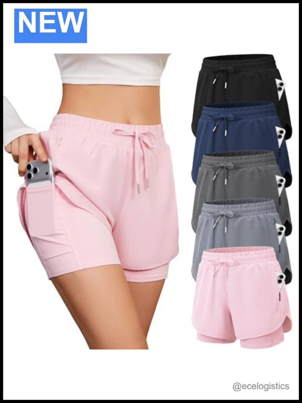 2-in-1 Running Shorts with Liner High Waisted Athletic Workout Shorts 4 Pockets